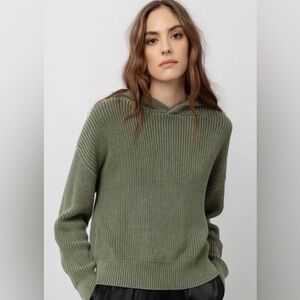 Rails Emery Cotton Cashmere Shaker Stitch Knit Hoodie in Moss